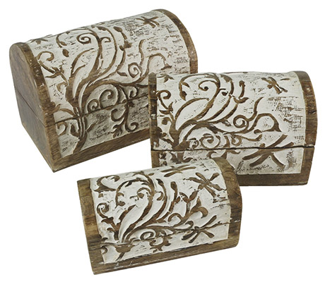 Set Of 3 Dragonfly Box Antique White Finish - Click Image to Close